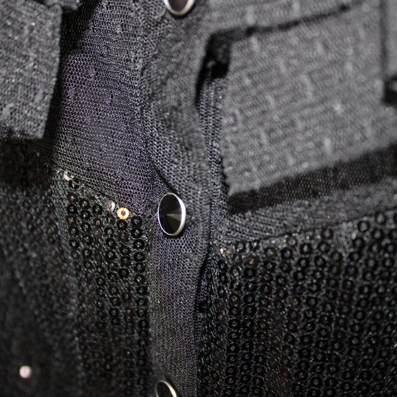 Forever 21 Women's See-thru Blouse Lace Ruffles Sequin Button Up Black Medium - Picture 5 of 9